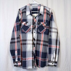 Fire and Rain Shirt Button Down Plaid Multicolor Pockets Mens XL